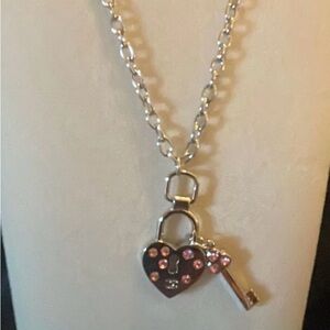 Silver Heart and Key Pendant Necklace